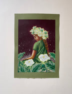 Brotan floripondios de Daniel Garduño, mix media sobre papel, disponible en Apolo Art Gallery