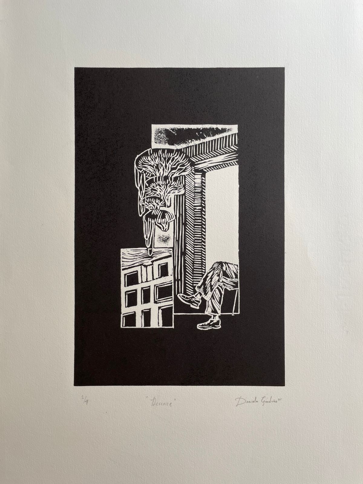 Devenire de Daniela Garduño, linograbado sobre papel fabriano, disponible en Apolo Art Gallery