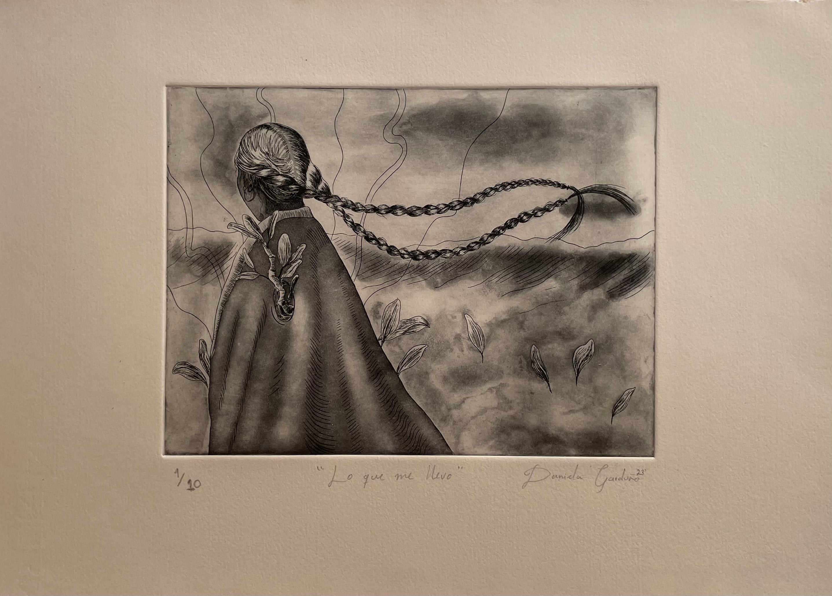 Lo que me llevo de Daniela Garduño, agua fuerte y agua tinta sobre papel fabriano, disponible en Apolo Art Gallery