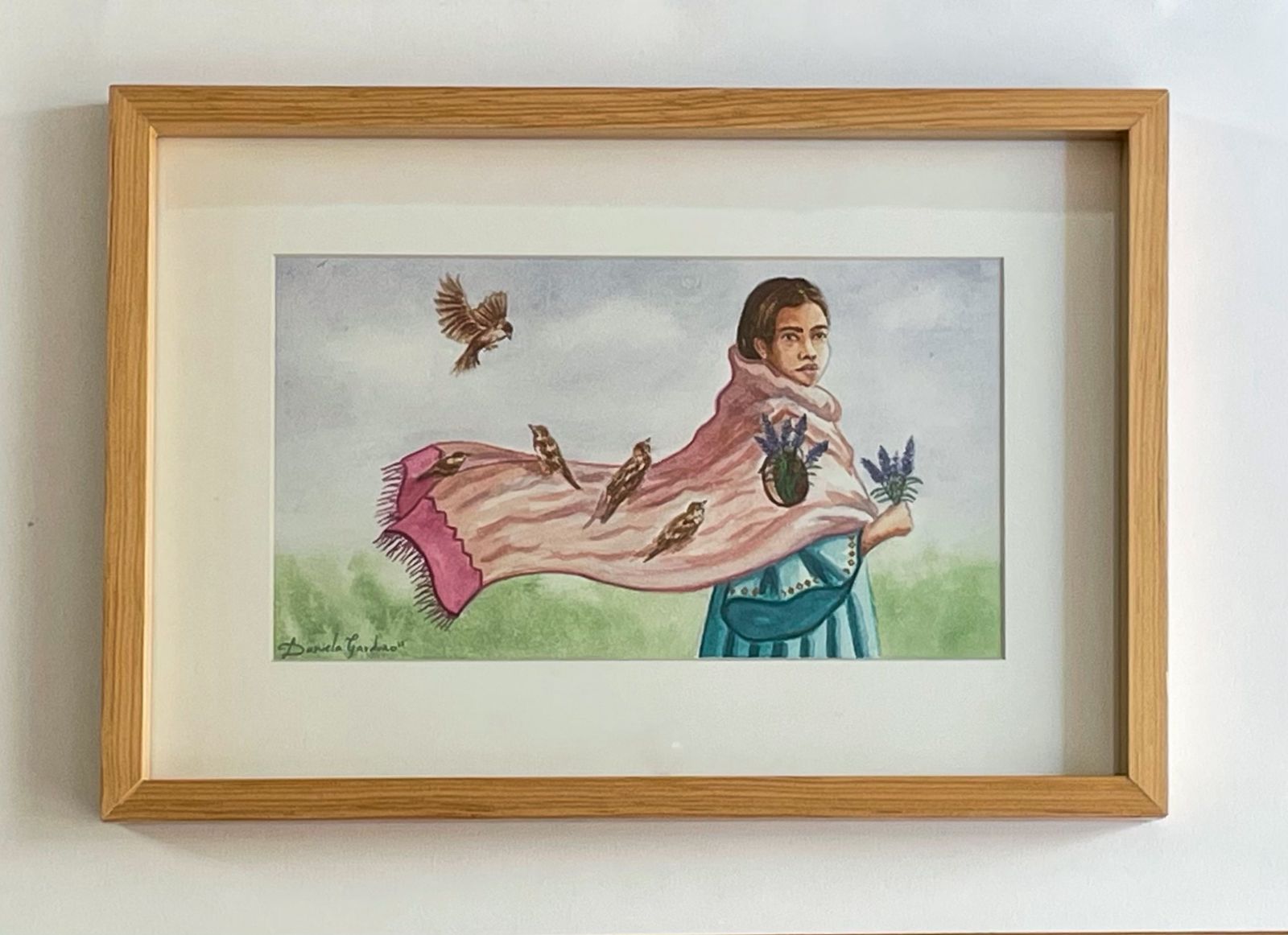 Recolectora de memorias de Daniela Garduño, acuarela sobre papel, disponible en Apolo Art Gallery