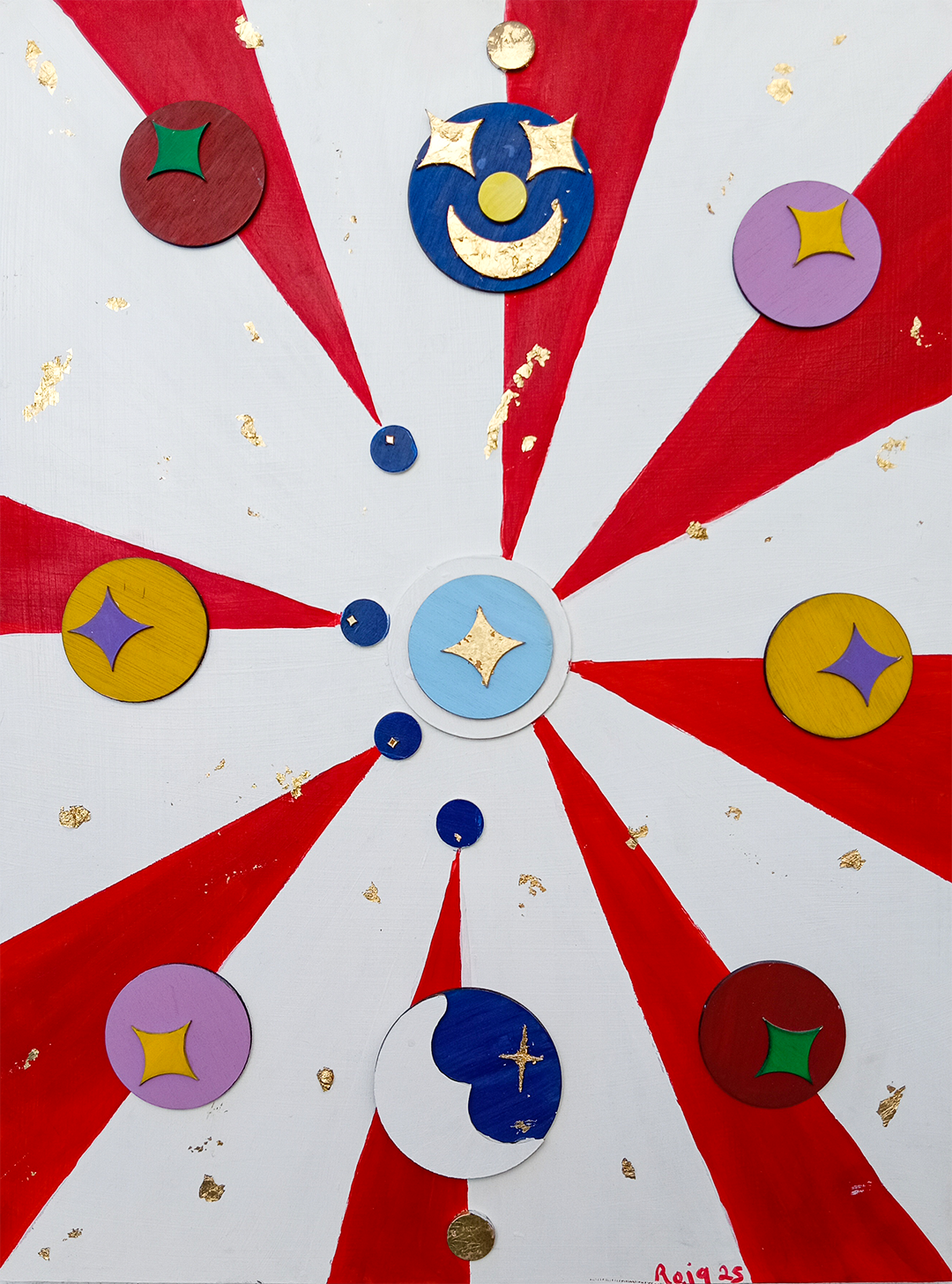 Malabares de Gala Roja, técnica mixta sobre lienzo de mdf, arte contemporáneo, disponible en Apolo Art Gallery